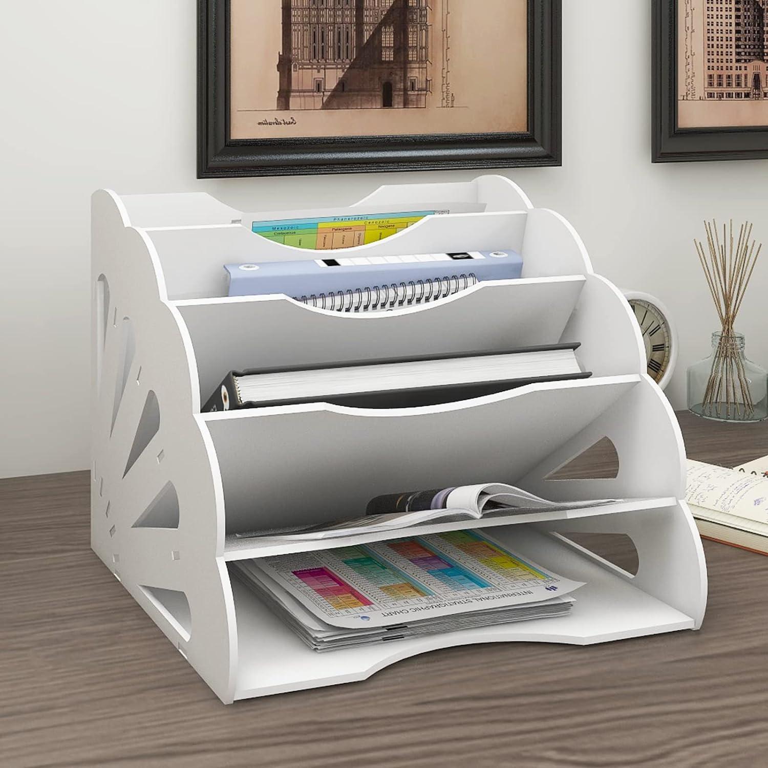 natwind 5 sectors fan shaped file folder organizer desktop white office supplies storage desk organizer mail