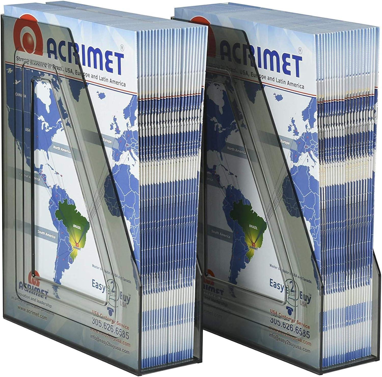 acrimet magazine file holder durable rack space-saving organizer plastic smoke color 2 pack  acrimet