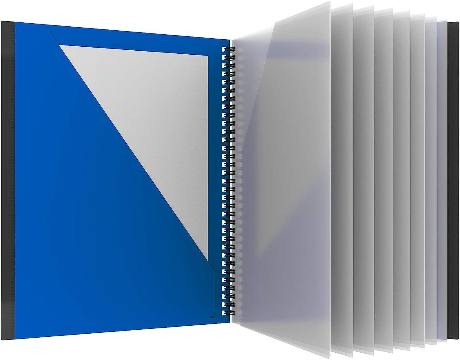 oxford 10 pocket folder sturdy plastic spiral portfolio anti-tear edges 8 clear pockets 2 diagonal interior