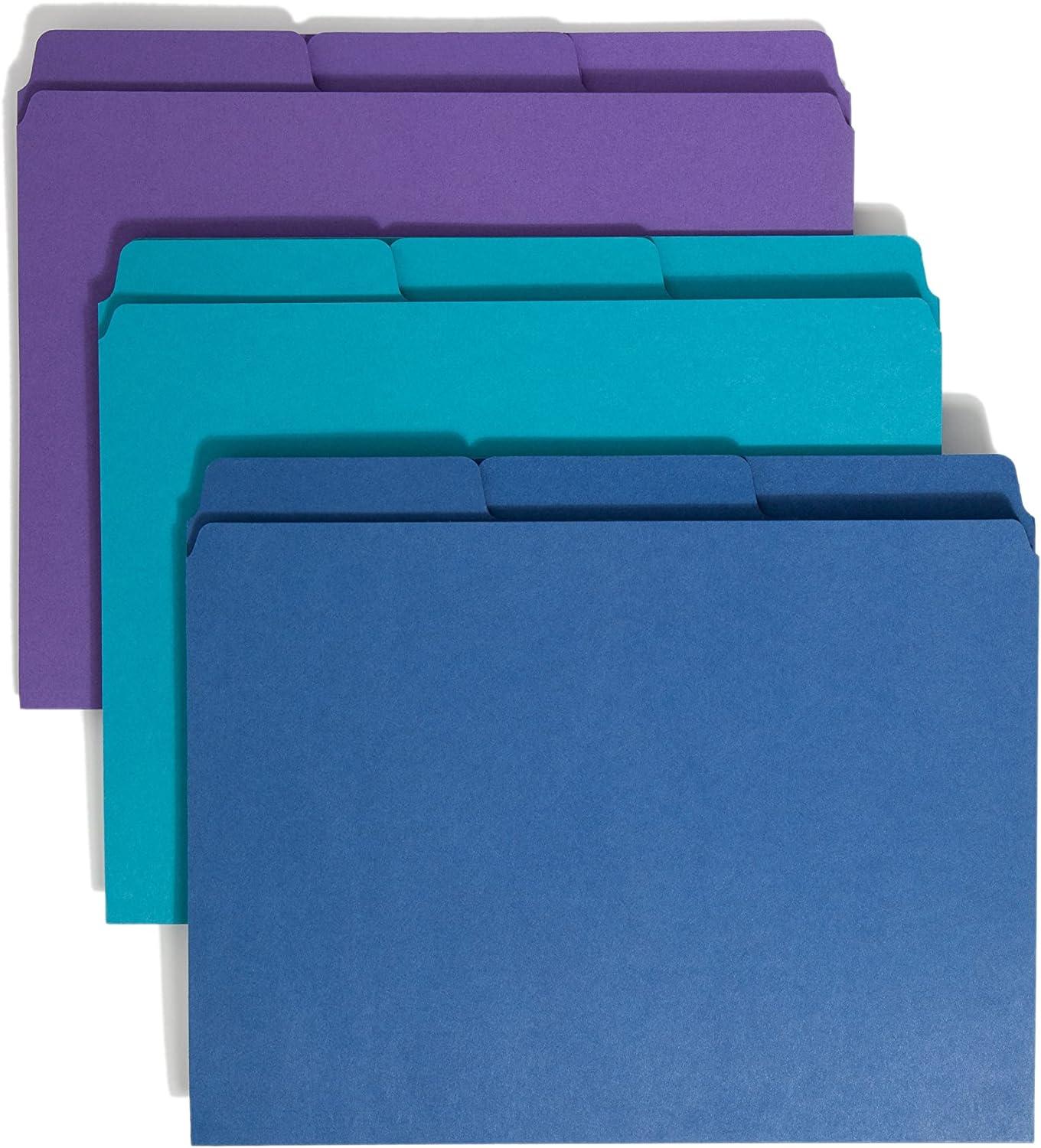 smead supertab organizer folder 1/3-cut oversized tab 2 dividers letter size assorted colors 3 per pack 11989