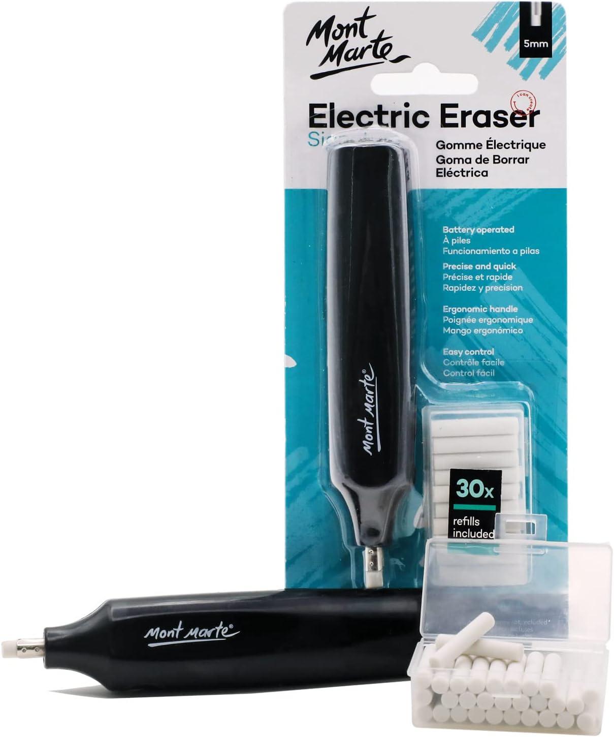 mont marte electric eraser kit includes 30 eraser refills suitable for use with graphite pencils and color