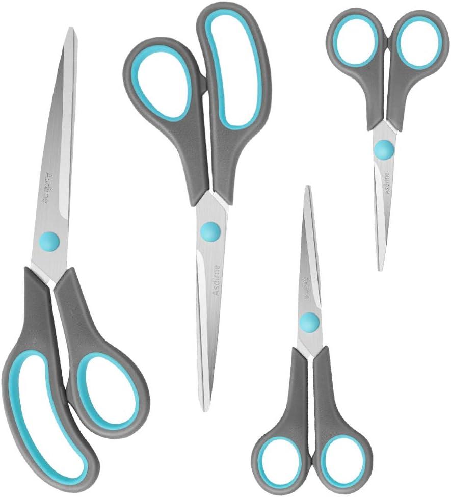 Asdirne Scissors Set Of 4 Premium Stainless Steel Razor Blades Ergonomic Semi-Soft Rubber Grip Use 5 4/6 4/8 5/9 6inch