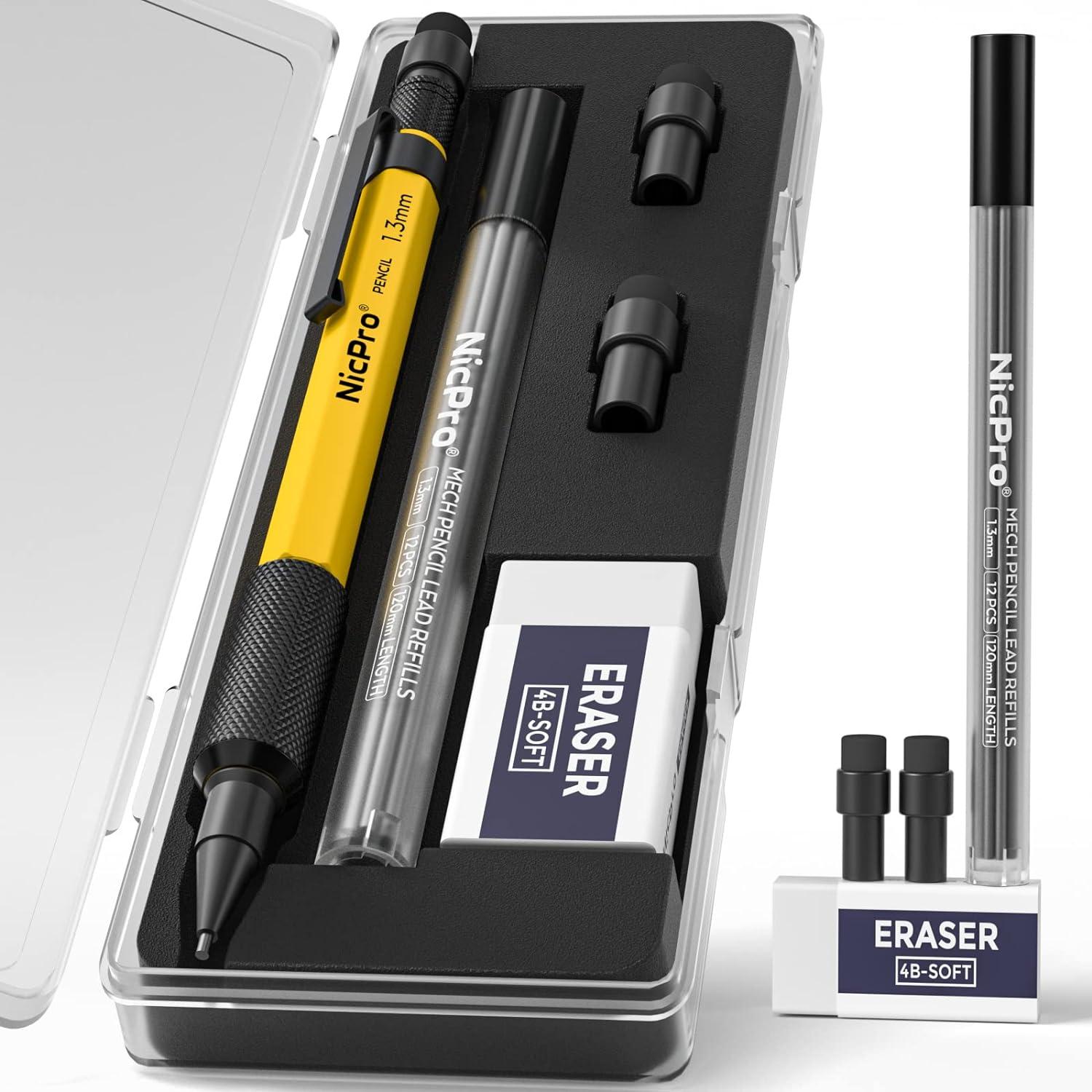 nipro 1 3 mm mechanical pencil with lead refill eraser - weatherproof heavy duty barrel  nipro b0b3xfgt3l