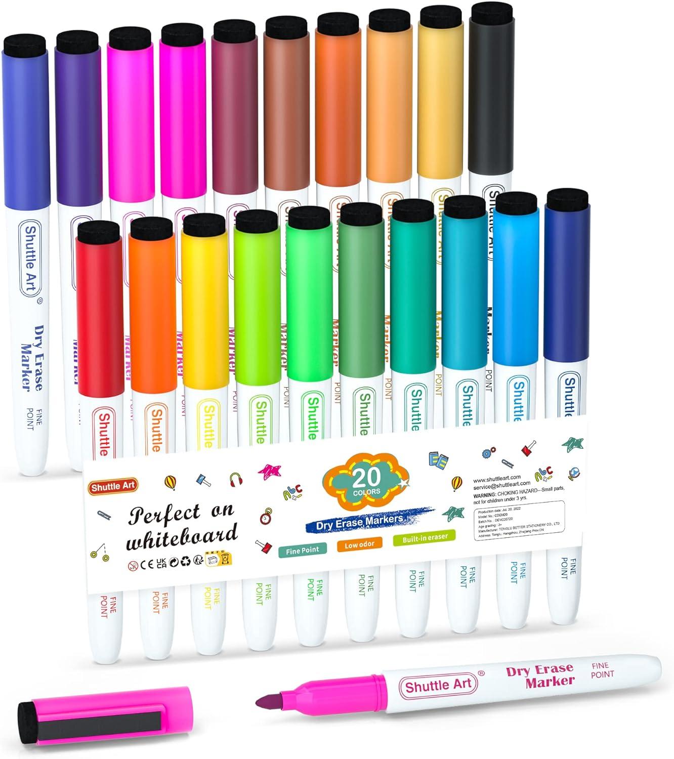 dry erase markers shuttle art 20 colors magnetic whiteboard markers with erase fine point  shuttle art