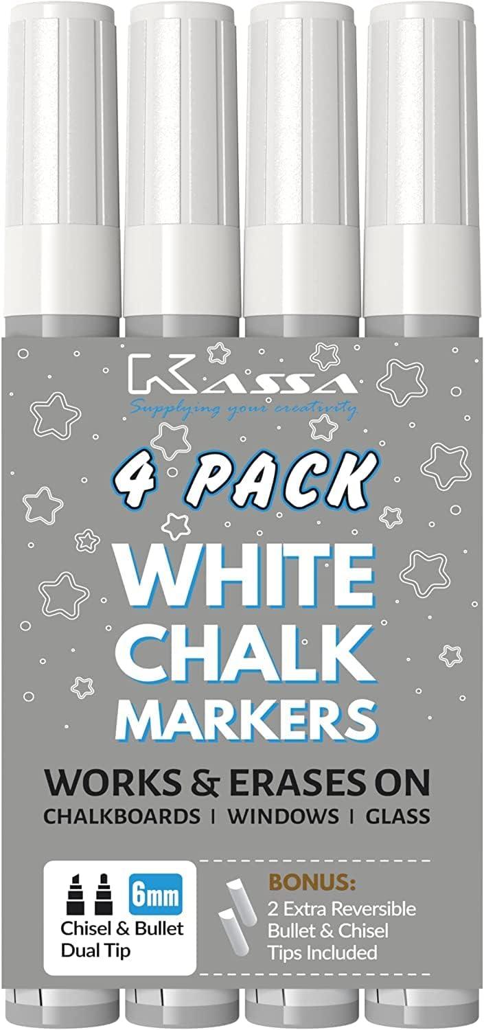 kassa white chalk markers 4 pack liquid chalkboard pens erasable blackboard classroom signs  kassa b01lxtp755