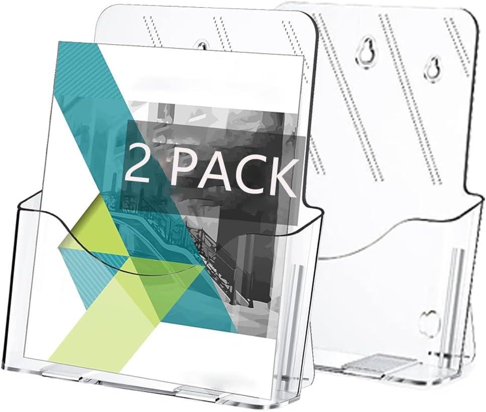 kroder 2 pack acrylic brochure holder 9 25inch x 10 82inch clear booklet display stand for desk or wall mount