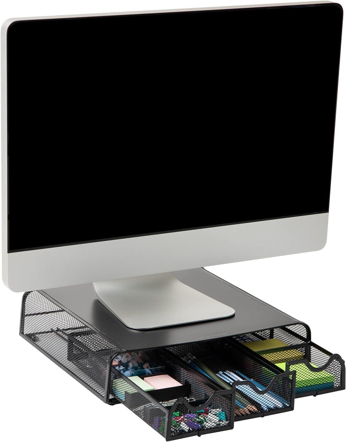 mind reader monitor stand ventilated laptop riser desktop organizer storage metal mesh 33 7l x 31 8w x 7 6h