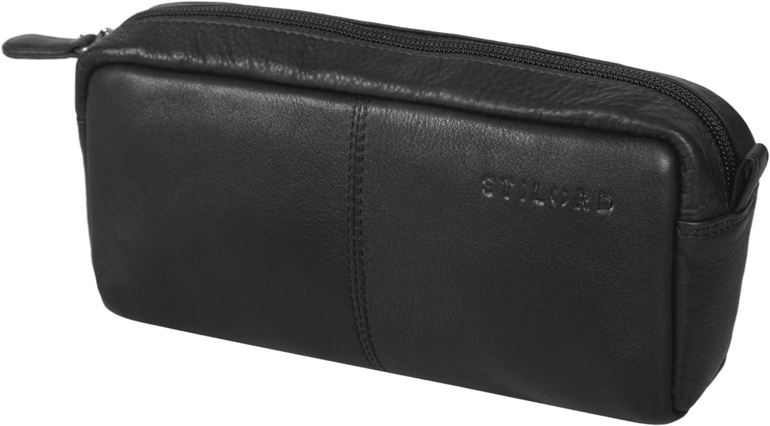 stilord spencer vintage pencil pouch leather pen case holder with zipper makeup bag leather colour black 