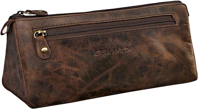 stilord alexis leather pencil pouch vintage pen case holder with zipper for women men for school office in