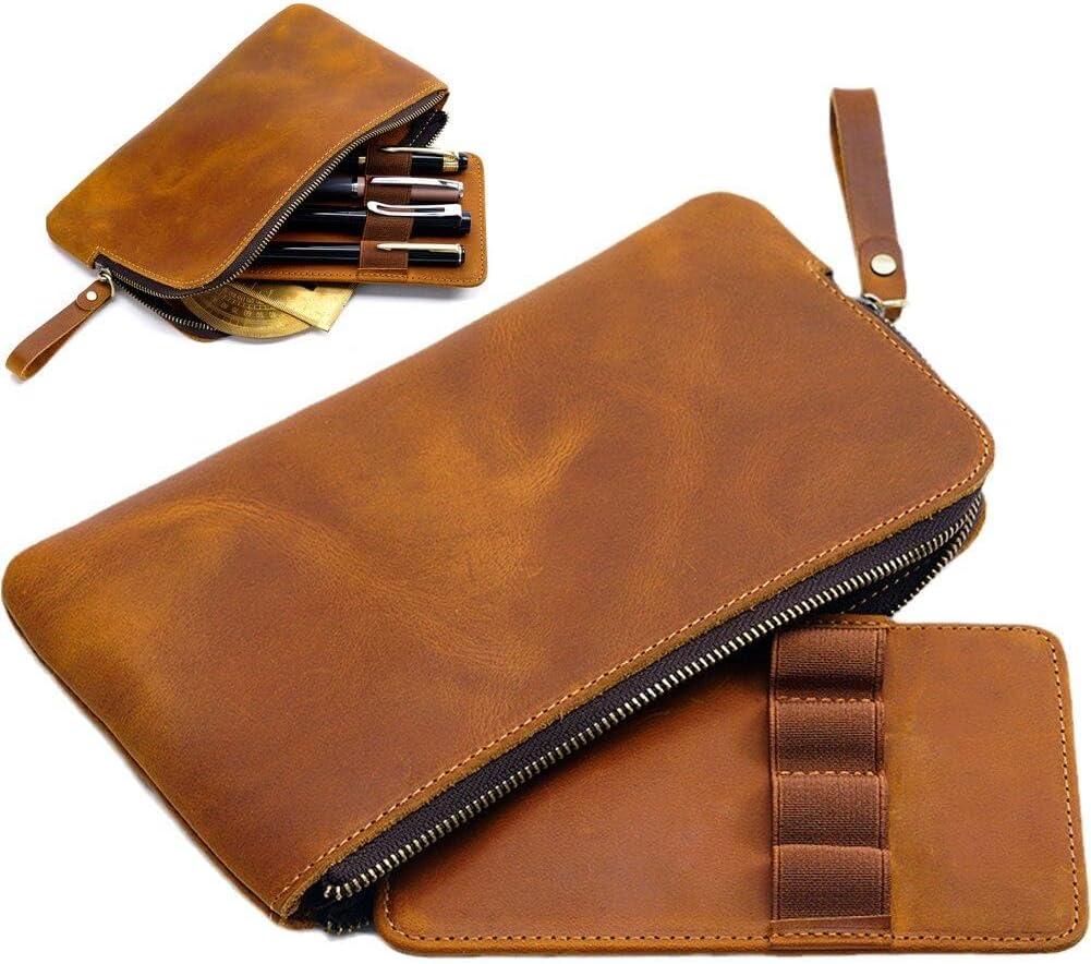 sanfly leather zipper pen storage case vintage multiple pencil storage bag large capacity pencil bag