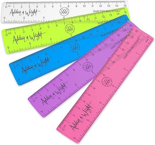 monster stationery 6 inch 15cm transparent coloured rulers shatter resistant pack of 5 mixed  ashton and