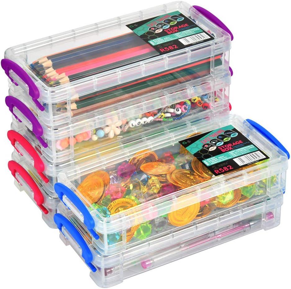 atpwonz 6 pack stackable pencil box plastic pencil case box with snap tight lid3 colors clear pencil box for