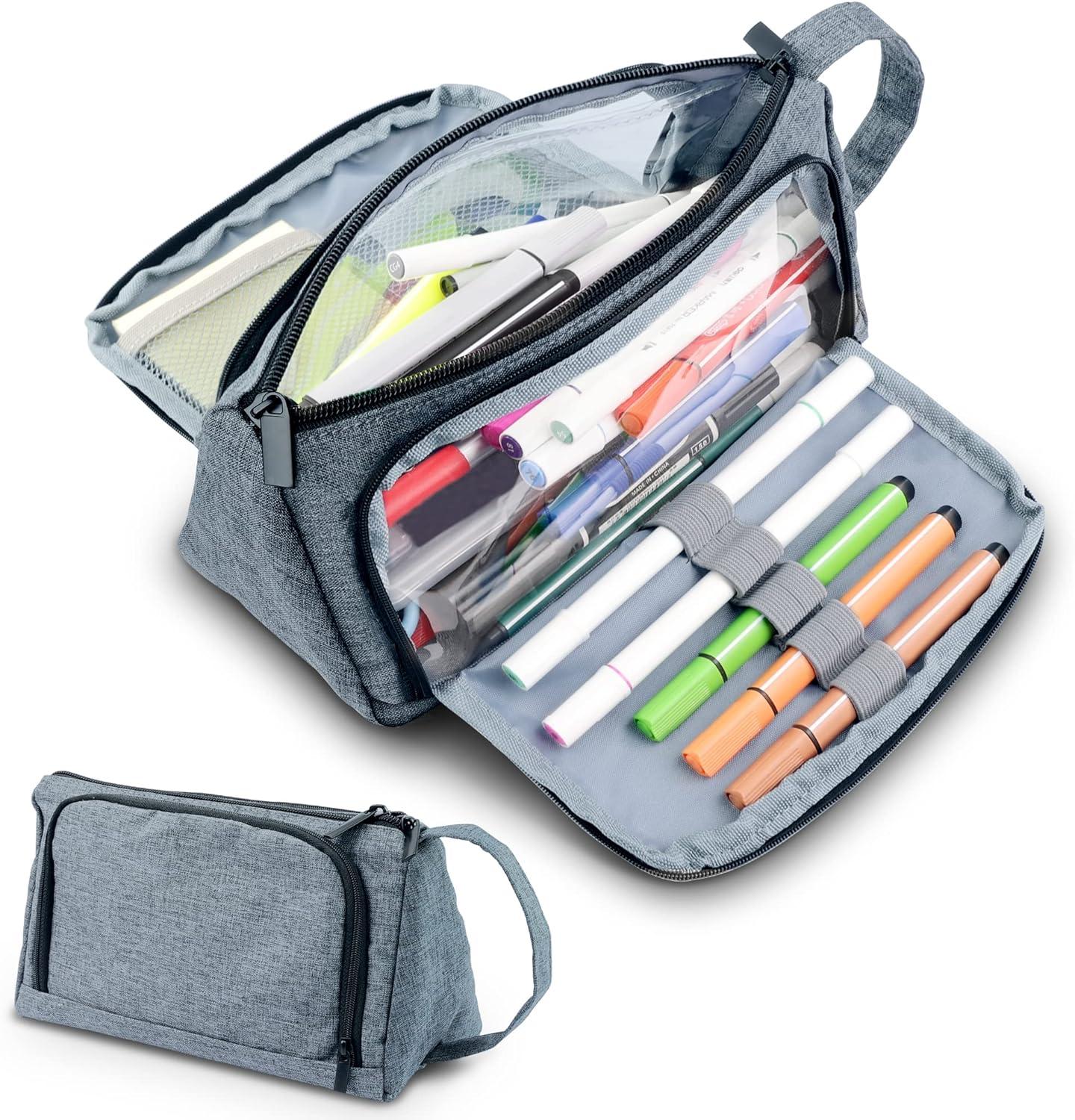 HOOMIL Pencil Case Large Pencil Bag Simple Pencil Case With Compartments Middle School College Office Organizer For Students Girls Boys Teen Grey