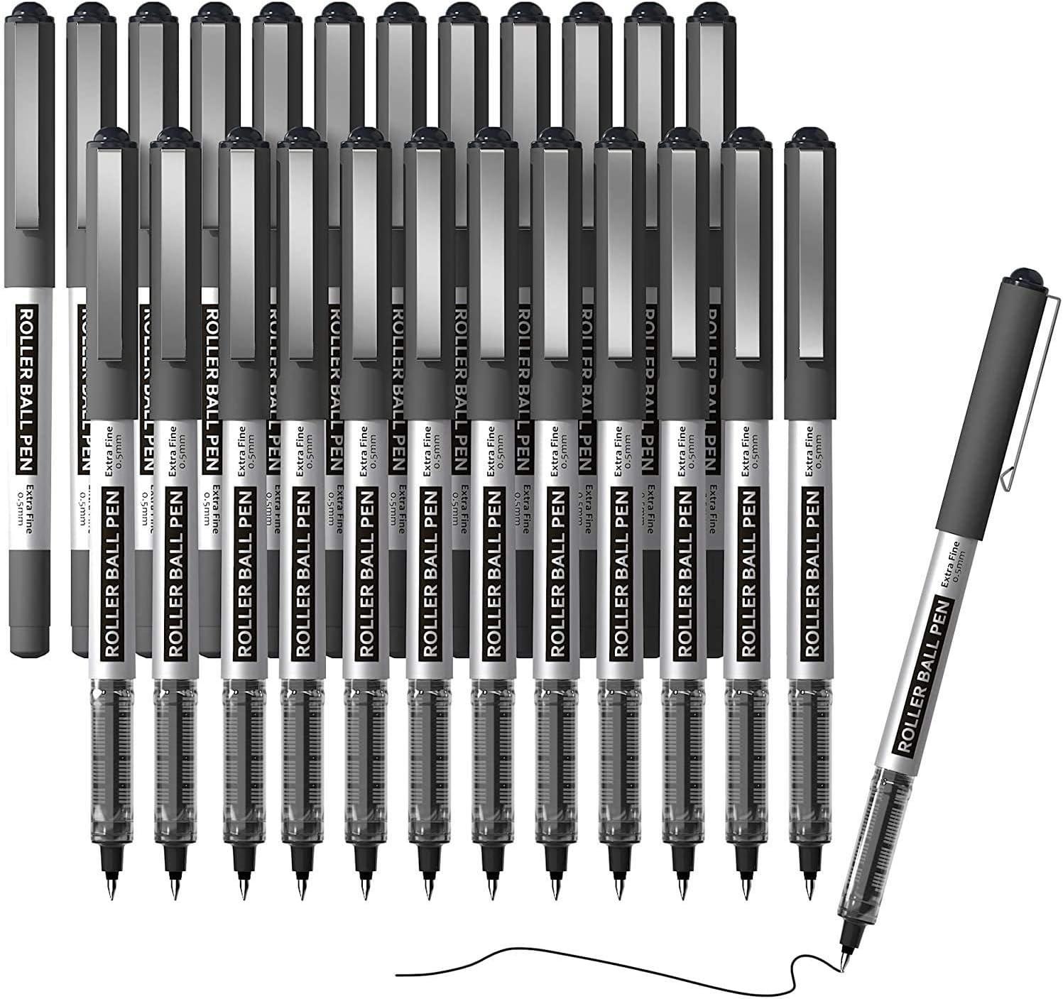 rollerball pens shuttle art 25 pack 0.5mm extra fine point black liquid ink pens quick drying and long