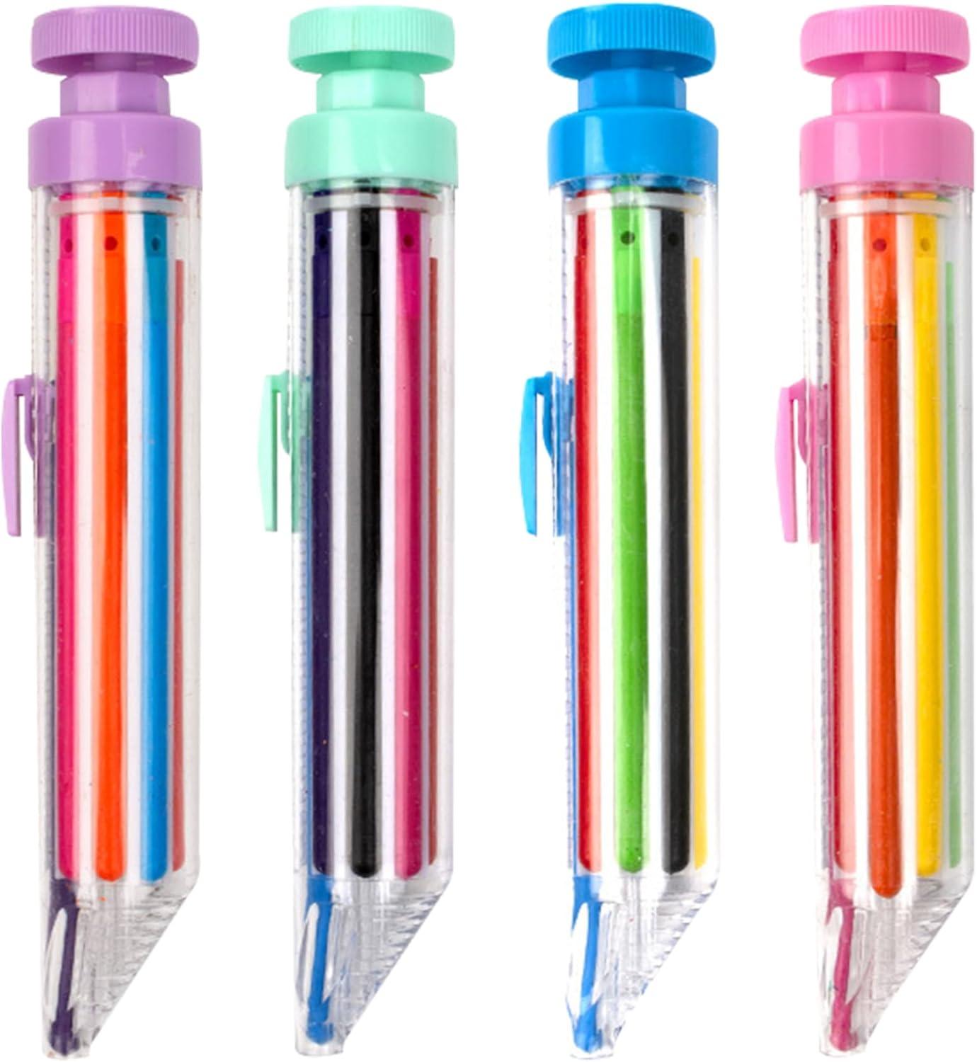 ptumcial 8 in 1 crayon pen 4pcs rotating pressing multicolor pen transparent retractable pens replaceable