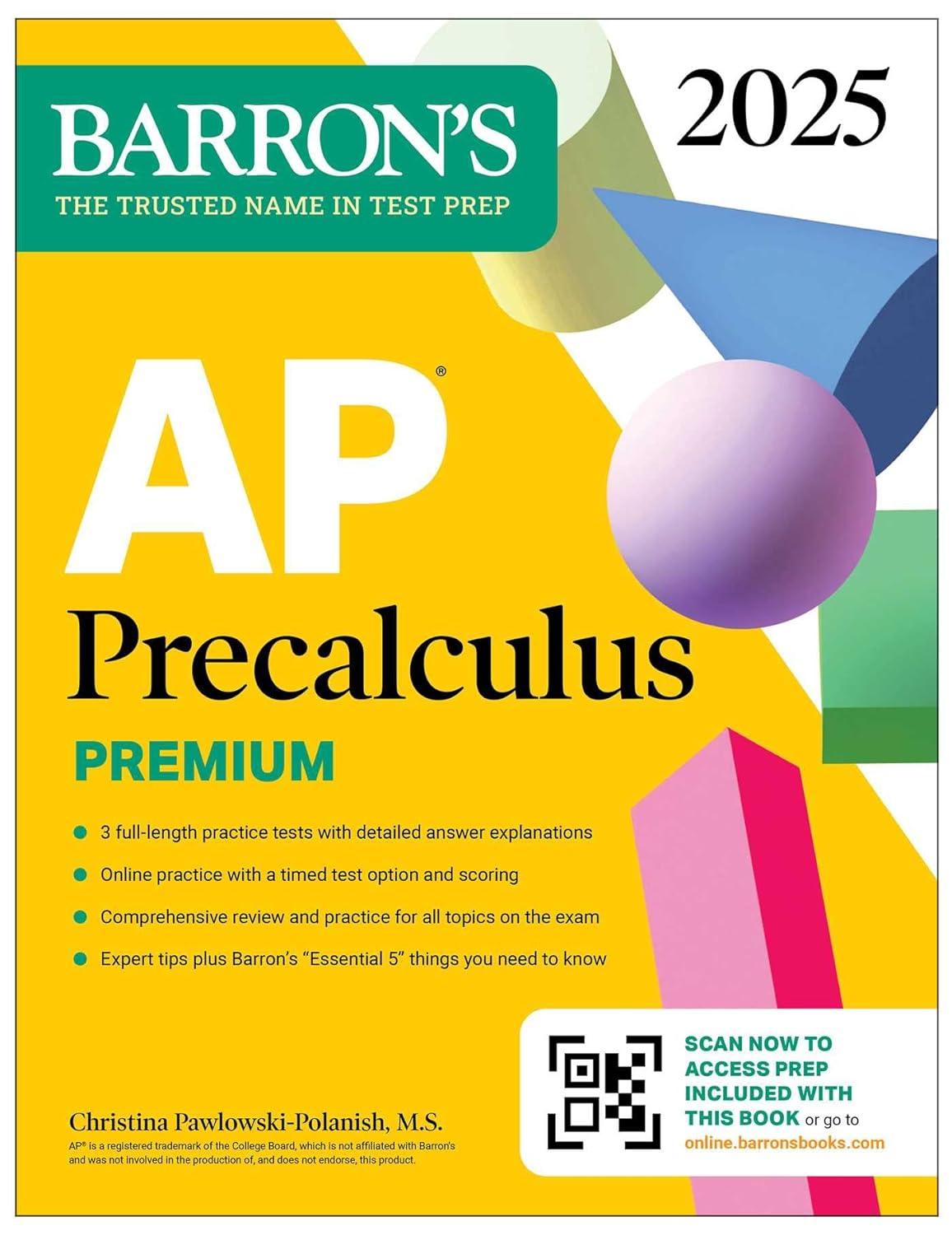 ap precalculus premium 2025 prep book with 3 practice tests plus comprehensive review plus online practice