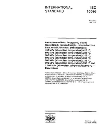 iso 10096 1997 aerospace nuts hexagonal slotted reduced height reduced across flats with mj threads