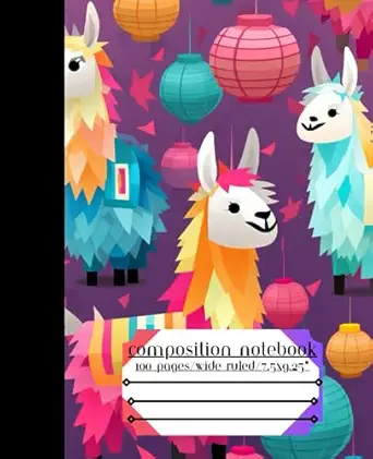 llama party composition notebook 100 pages/wide ruled/7 5x9 25 1st edition holly polly publishing b0cgyy9y3j