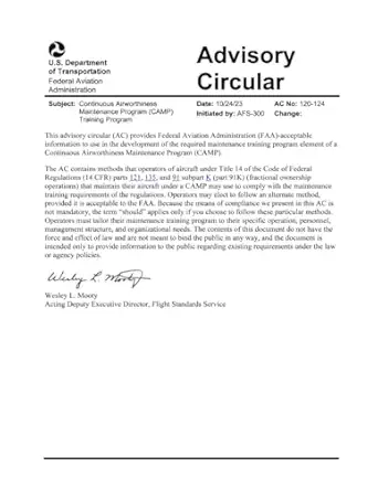 advisory circular continuous airworthiness maintenance program training program 1st edition federal aviation