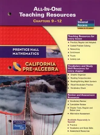 california pre algebra all in one teaching resources chapters 9 12 by pearson prentice hall paperback 1st
