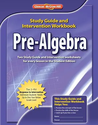 pre algebra study guide and intervention workbook 1st edition mcgraw hill 007890739x, 978-0078907395