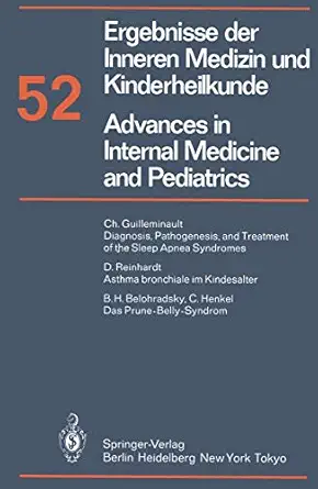ergebnisse der inneren medizin und kinderheilkunde / advances in internal medicine and pediatrics 1st edition