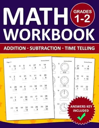 math workbook for grade 1 2 addition subtraction time telling exercises with answers key math practice