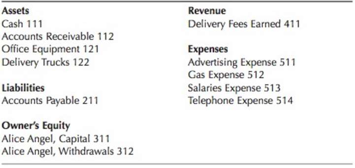 The chart of accounts for Angel€™s Delivery Service of Flin