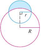 Find the area of the crescent-shaped region bounded by arcs