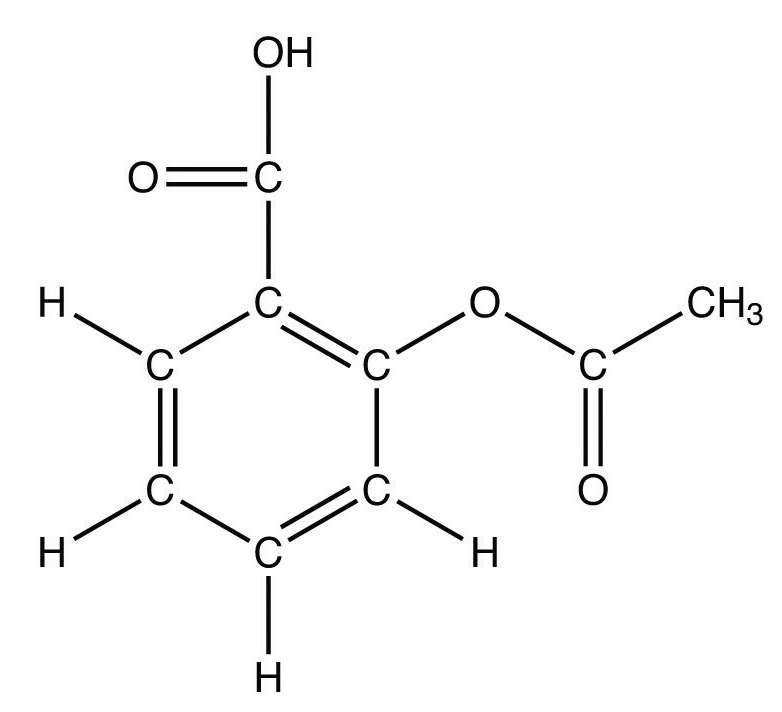 The drug known as aspirin has this molecular structure:
Identify the