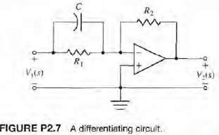 Obtain the transfer function of the differentiating circuit shown in