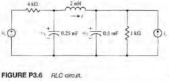Determine the state variable matrix equation for the circuit shown