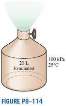 Consider a 20-L evacuated rigid bottle that is surrounded by