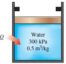 Water initially at 300 kPa and 0.5 m3/kg is contained