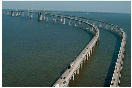 The 17.6-mi long Chesapeake Bay Bridge-Tunnel was completed in 1964.
