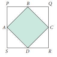 The area of square PQRS is 100 ft2, and A,