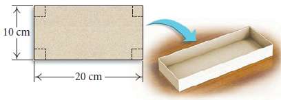 An open box is made from a 10-cm by 20-cm