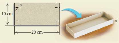 An open box is made from a 10-cm by 20-cm