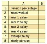 The spreadsheet calculates a yearly pension. Users enter the pension