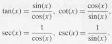 The other trigonometric functions (tangent, cotangent, secant, and cosecant) are