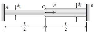 A stepped bar ACB with circular cross sections is held