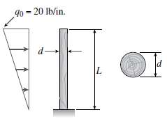 A wood pole of solid circular cross section (d =