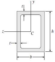 A hollow box beam with height h = 16 in.,