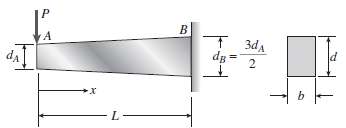 A tapered cantilever beam AB supports a concentrated load P