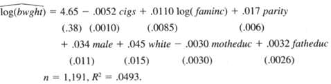 The following equations were estimated using the data in BWGHT.RAW:AndThe
