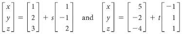 Find the point of intersection of the following lines, if