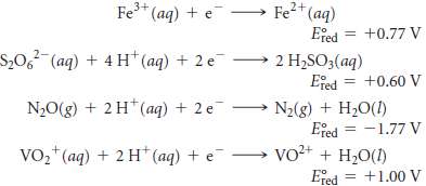 Given the following reduction half-reactions:
(a) Write balanced chemical equations for