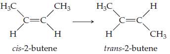 The molecule 2-butene, C4H8, can undergo a geometric change called