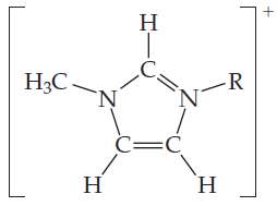 The generic structural formula for a 1-alkyl-3-methylimidazolium cation is
Where R