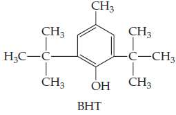 Butylated hydroxytoluene (BHT) has the following molecular structure:
It is widely